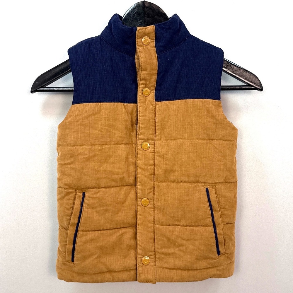 Tommy Bahama Boys Corduroy Puffer Vest Tan Navy Blue Snap Front Size S 5/6